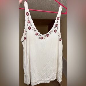 AEO Soft & Sexy Whitte Tank Top With Floral Embroidery